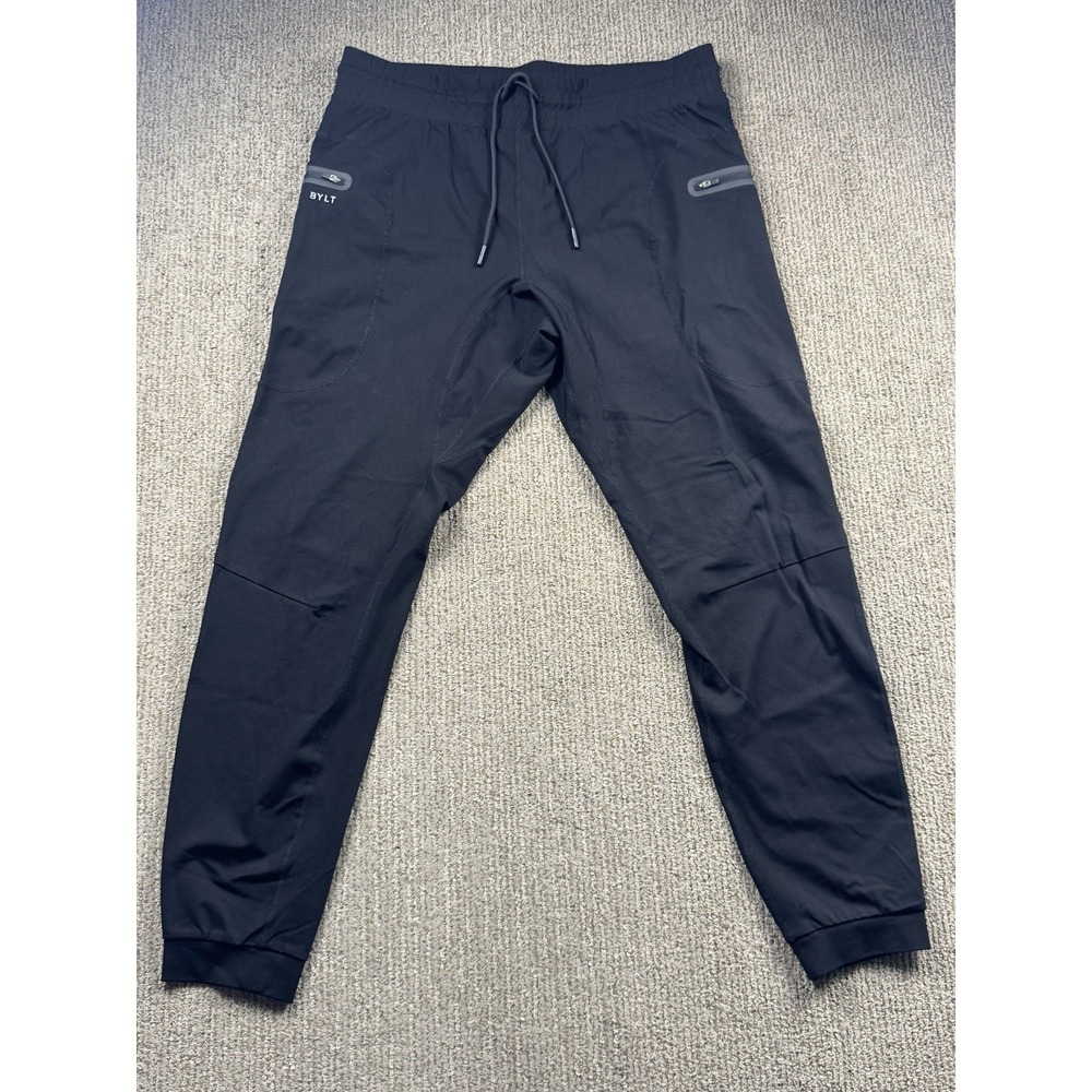 BYLT Mens XXL Elite Jogger Pants Pull On Drawstring Zip Pockets Athleisure Black
